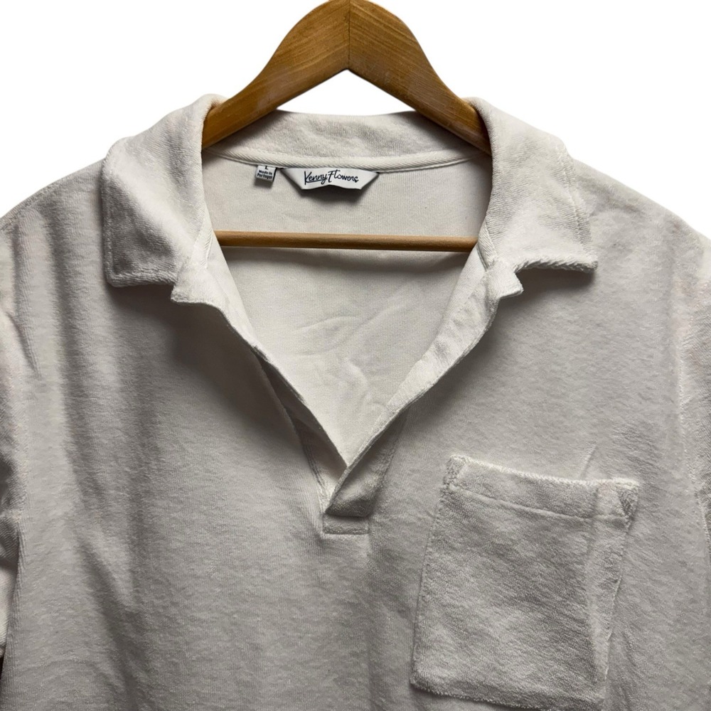 Kenny Flowers Men's Sz Large White Terry Cloth Casa Blanca Pocket Polo Shirt euc